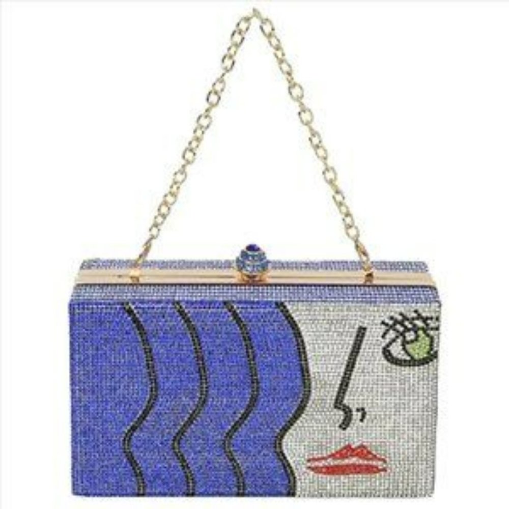 Le Miel NWT Blue Art Deco Bling Handbag